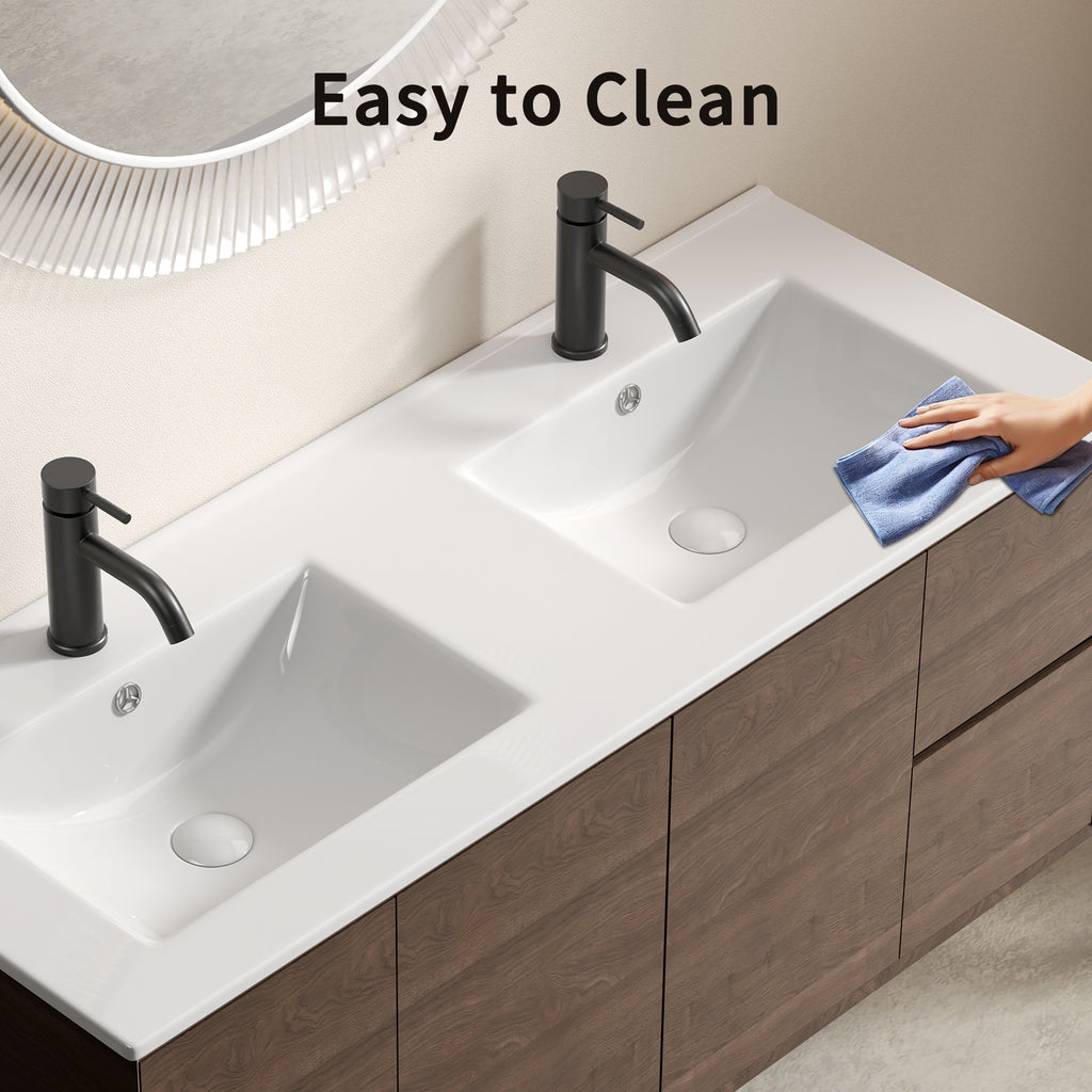 Anthony & Home studio double bowl porcelain vanity sink with two basins and sleek design, ideal for modern bathroom decor.