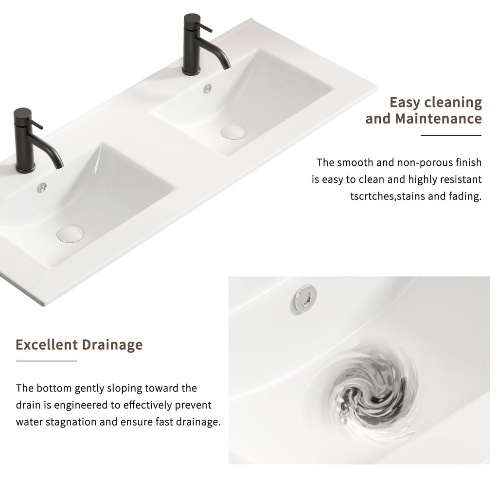Anthony & Home studio double bowl porcelain vanity sink with two basins and modern design, installed in a bathroom setting.