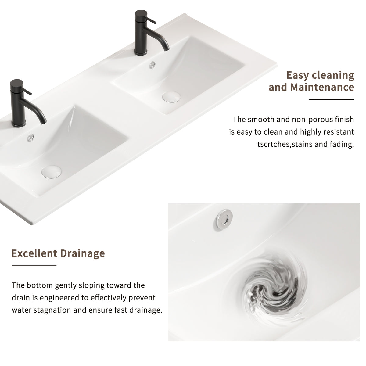 Anthony & Home studio double bowl porcelain vanity sink with two basins and modern design, installed in a bathroom setting.