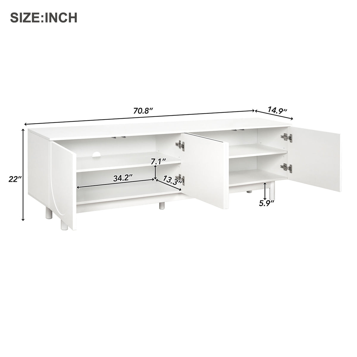 Anthony & Home Studio Graceful TV stand with arch cabinets, solid wood legs, modern design, and spacious storage.