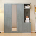 Anthony & Home Studio Gray four-door wardrobe with full-length mirror, showcasing sleek design and ample storage space.