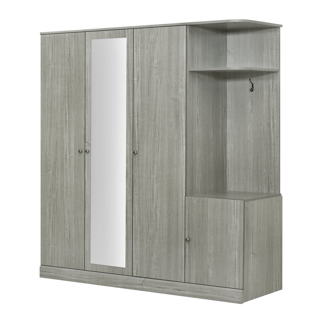 Studio Gray four-door wardrobe with full-length mirror from Anthony & Home, showing sleek design and mirrored doors.