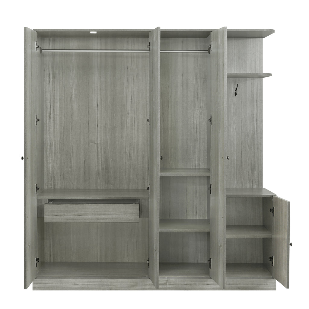 Anthony & Home Studio Gray four-door wardrobe with full-length mirror, featuring sleek design and spacious storage doors.