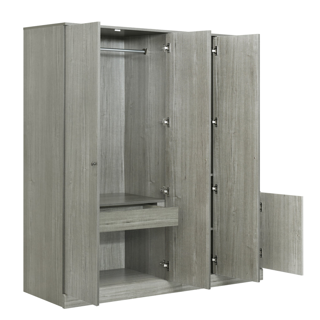 Anthony & Home studio gray four-door wardrobe with full-length mirror, showcasing sleek design and ample storage space.