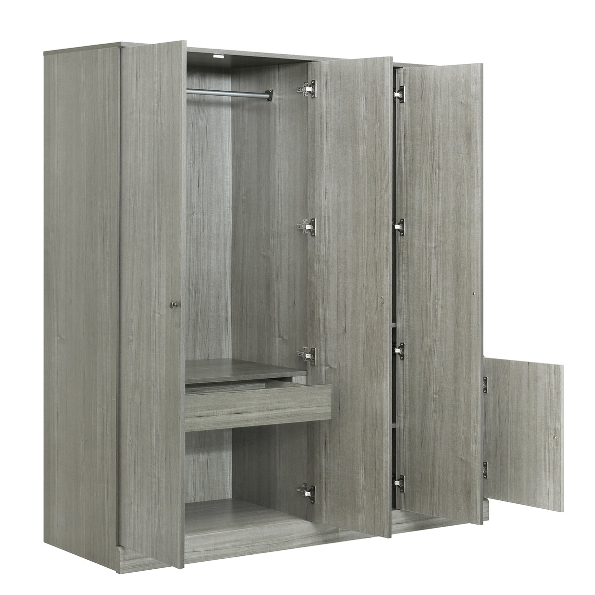 Anthony & Home studio gray four-door wardrobe with full-length mirror, showcasing sleek design and ample storage space.
