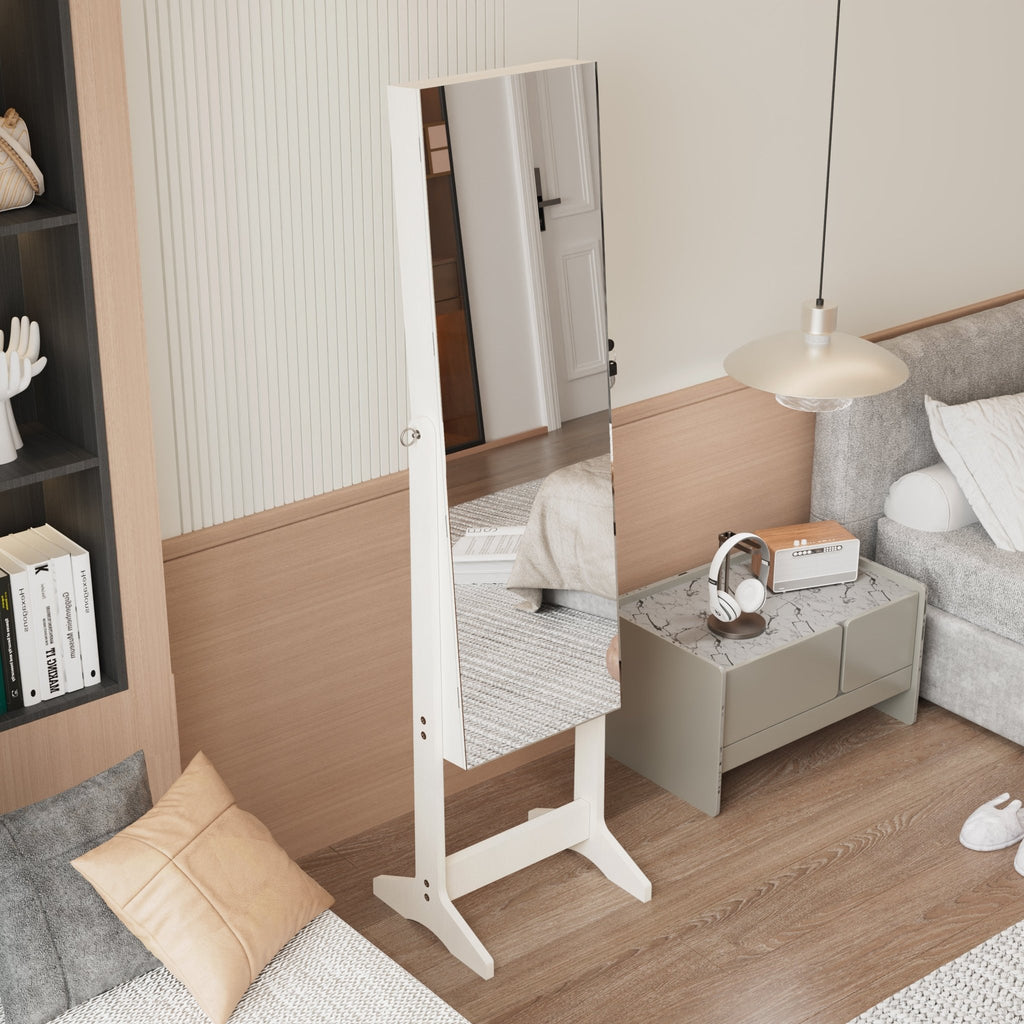 Anthony & Home Studio Lacquered MDF Jewelry Armoire with full-length mirror, stylish storage for jewelry and accessories.