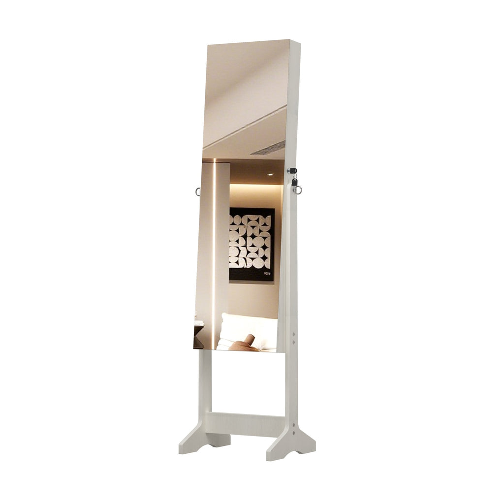 Anthony & Home Studio Lacquered MDF jewelry armoire with full-length mirror, featuring a sleek design and multiple storage compartments.