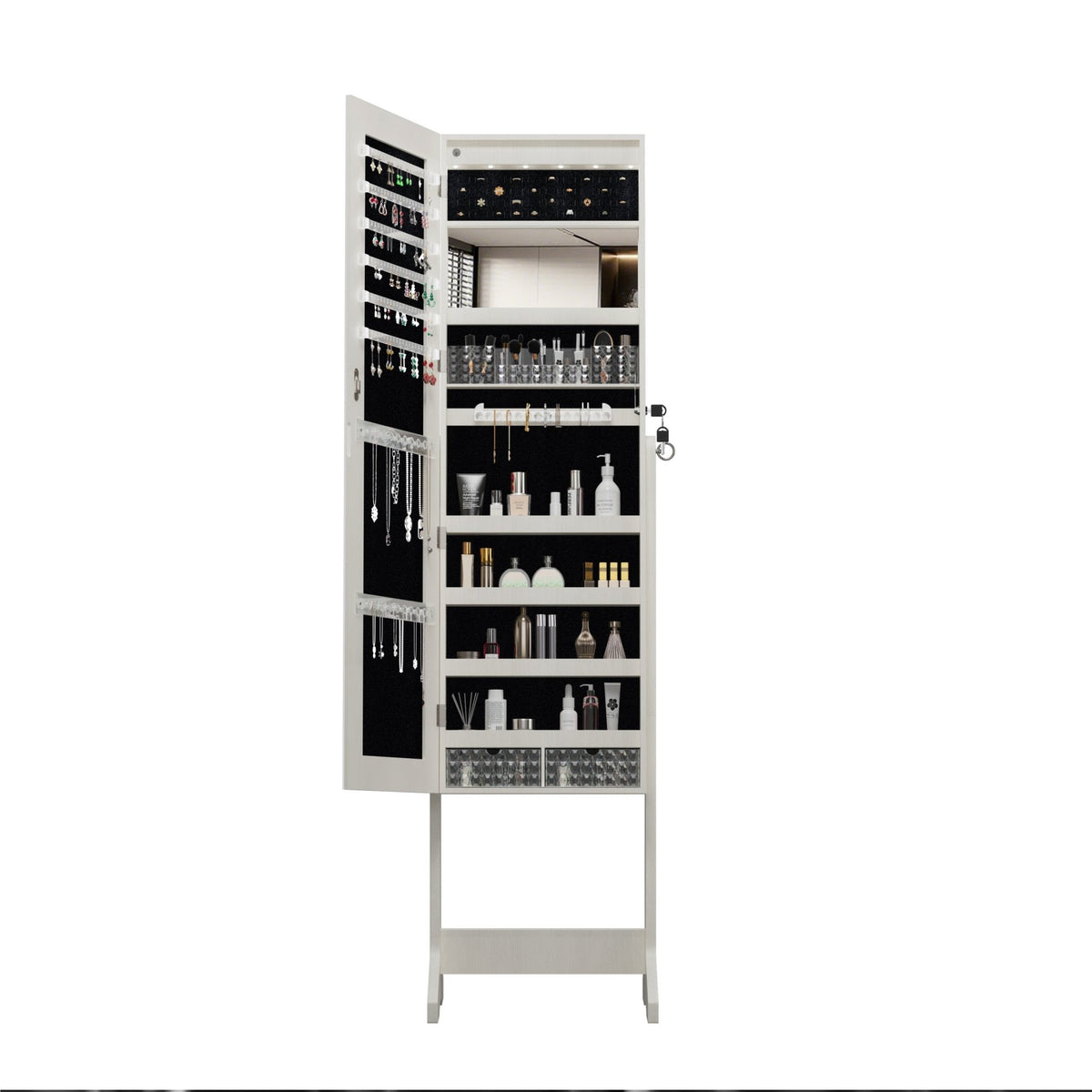 Anthony & Home Studio Lacquered MDF Jewelry Armoire with full-length mirror, stylish wooden storage cabinet for jewelry organization