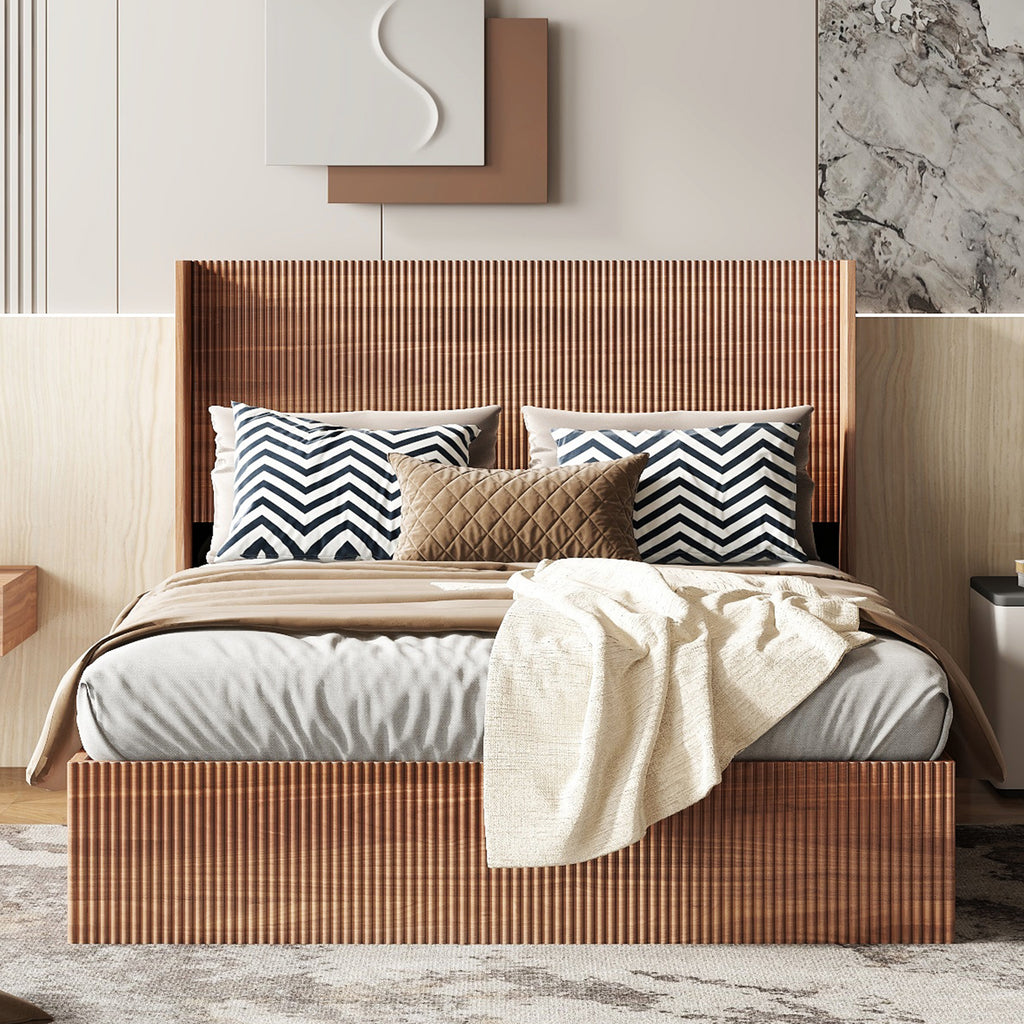 Anthony & Home Studio Lift-Storage Platform Bed Queen with sleek wooden frame and built-in storage drawers for bedroom organization