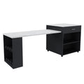 Anthony & Home Studio Marble-Grain Countertop Kitchen Island with expandable surface and storage drawers.