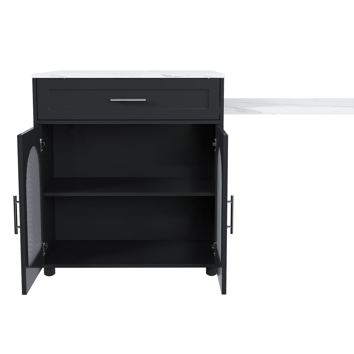 Anthony & Home Studio Marble-Grain Countertop Expandable Kitchen Island with wooden base and versatile surface for food prep and dining.