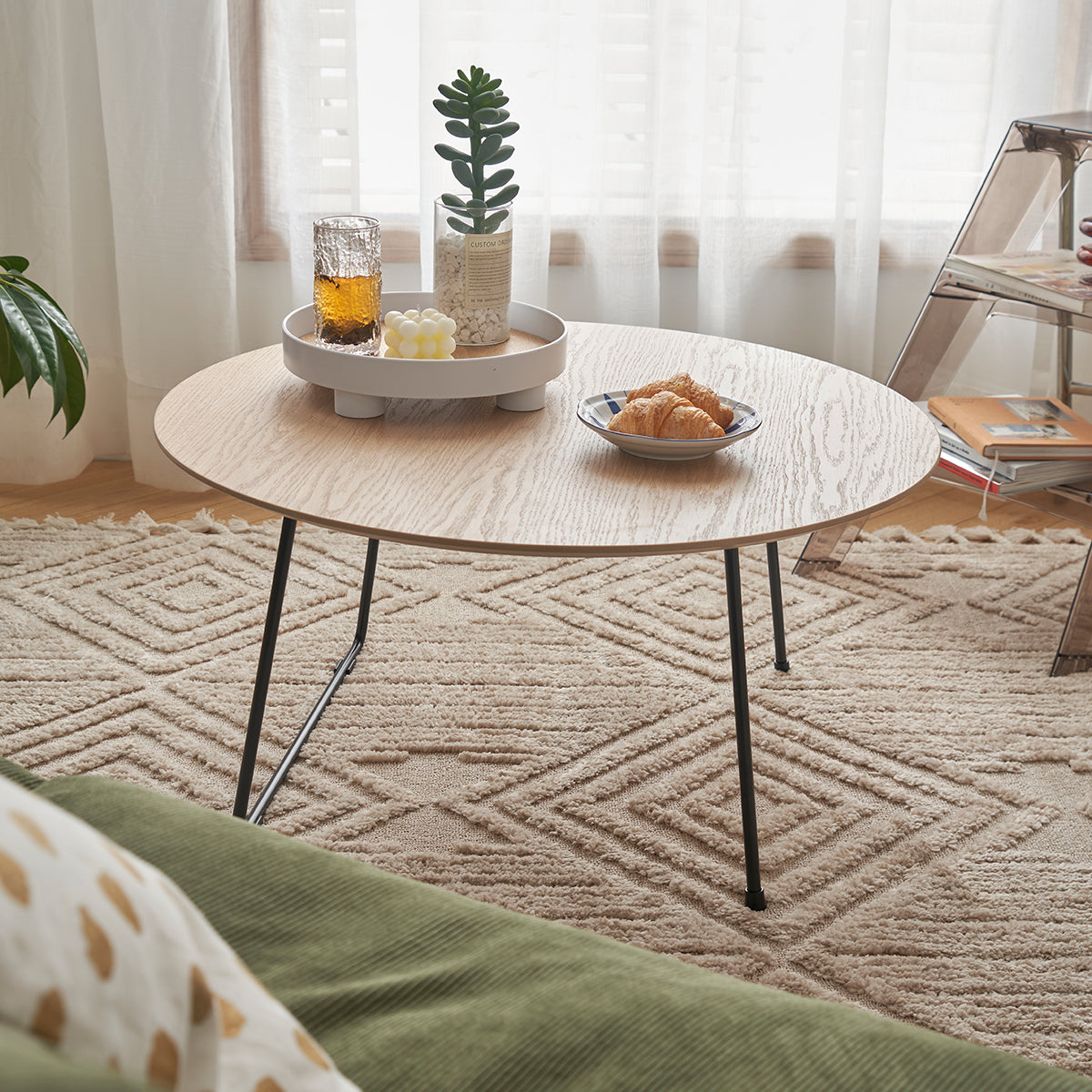 Anthony & Home marble-top round coffee table with minimalist design, perfect for small apartments, featuring a sleek modern look.