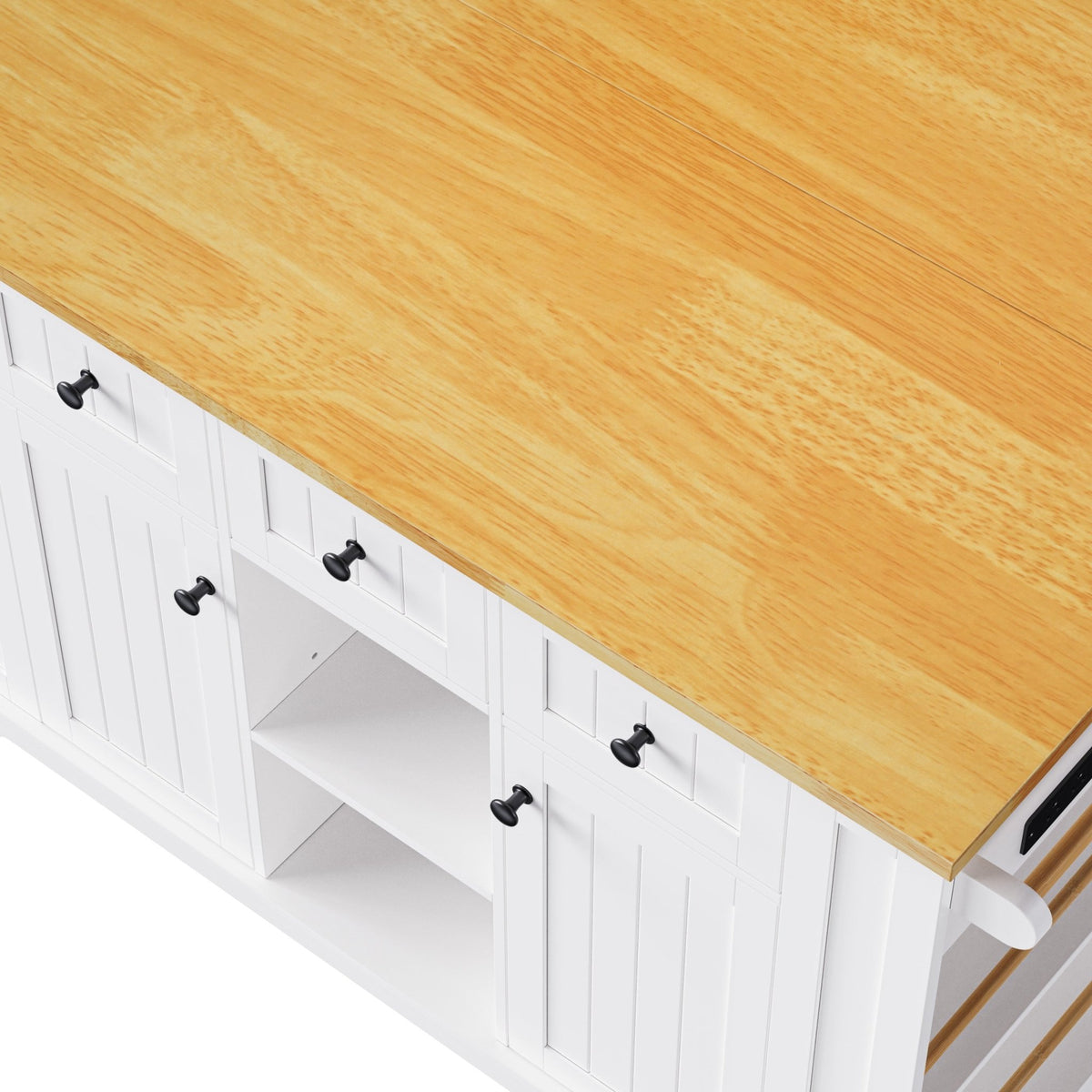 White Anthony & Home Studio MDF kitchen island with drop leaf, bar stools, power outlet, storage cart for modern kitchens