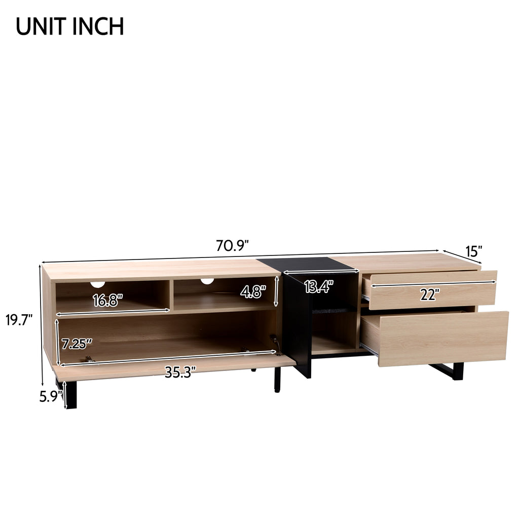 Natural wood TV console with dual storage compartments, modern design by Anthony & Home for stylish living rooms.