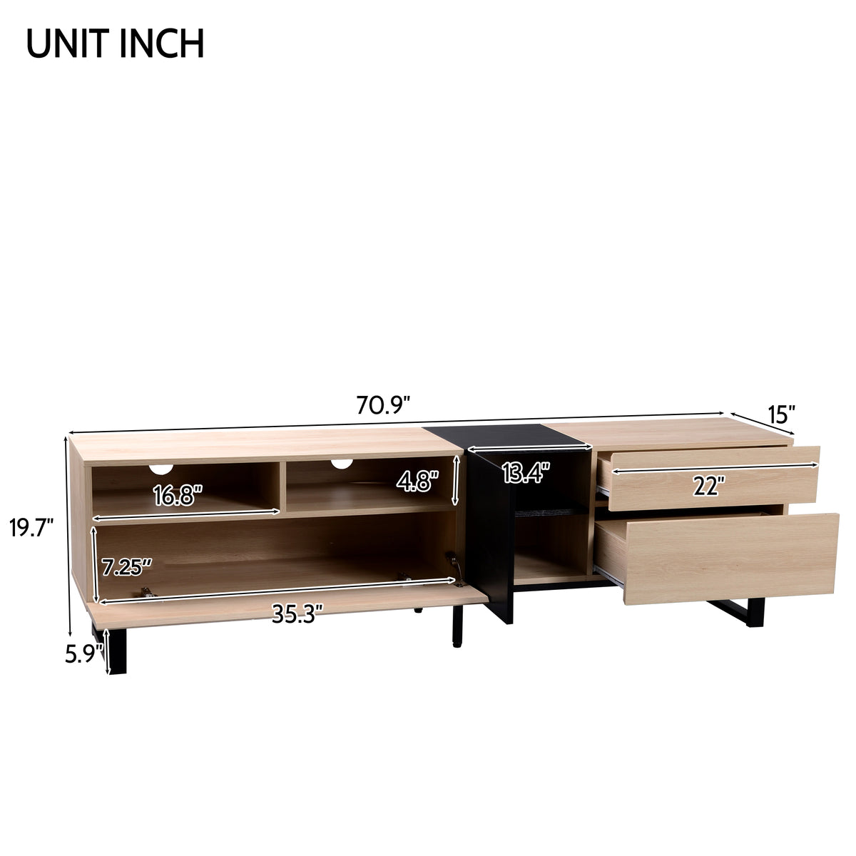 Natural wood TV console with dual storage compartments, modern design by Anthony & Home for stylish living rooms.