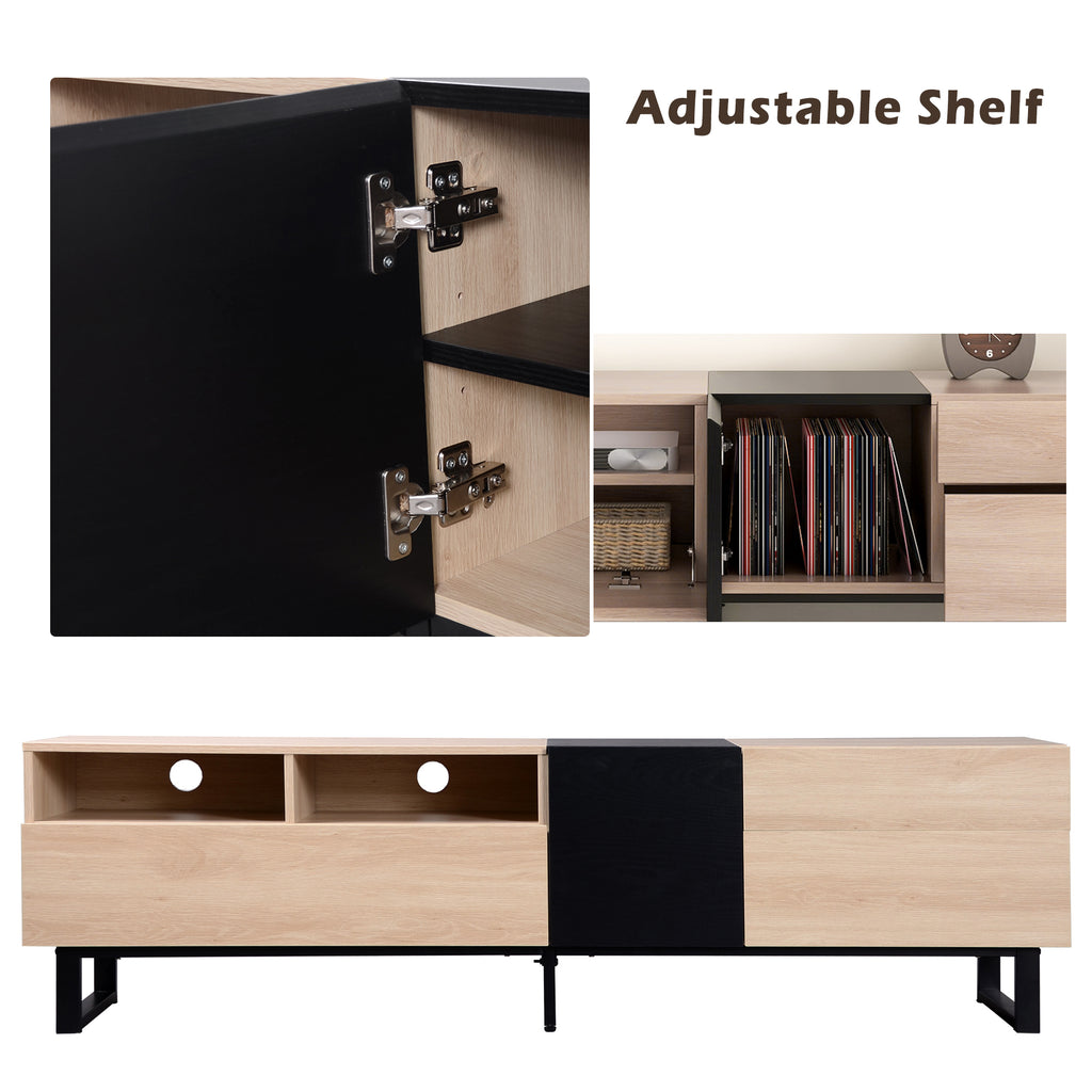 Natural wood TV console with dual storage compartments from Anthony & Home, featuring a sleek, modern design.