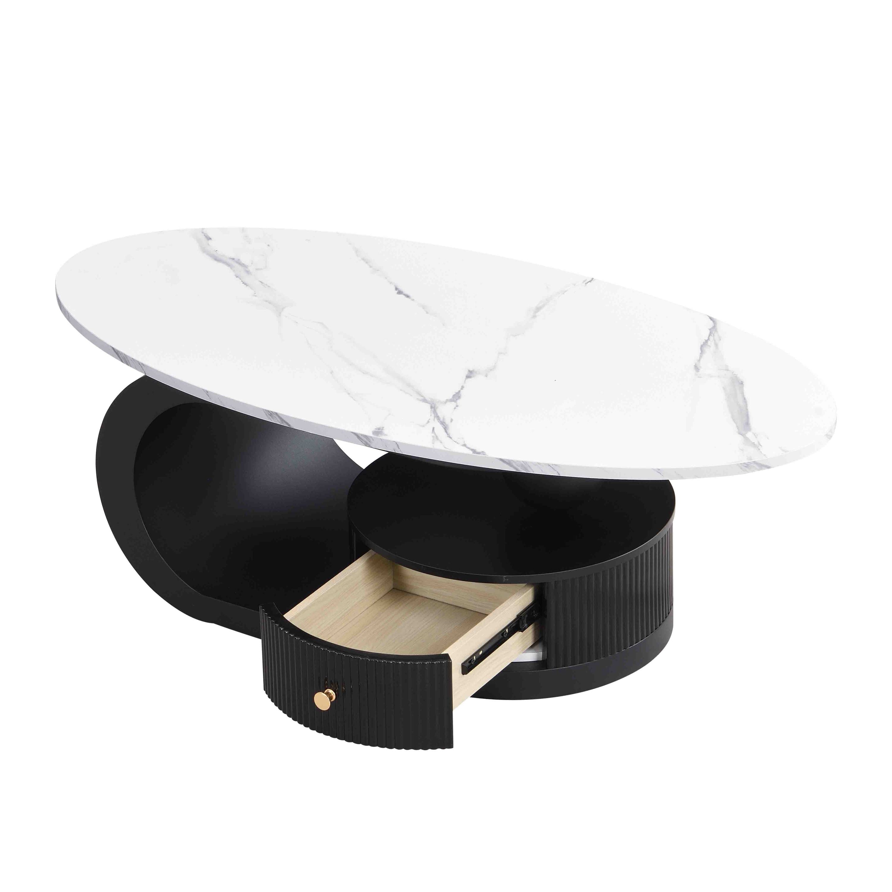 Anthony & Home Studio Nesting Coffee Tables set with oval and round shapes, featuring sleek wooden surfaces and modern design.