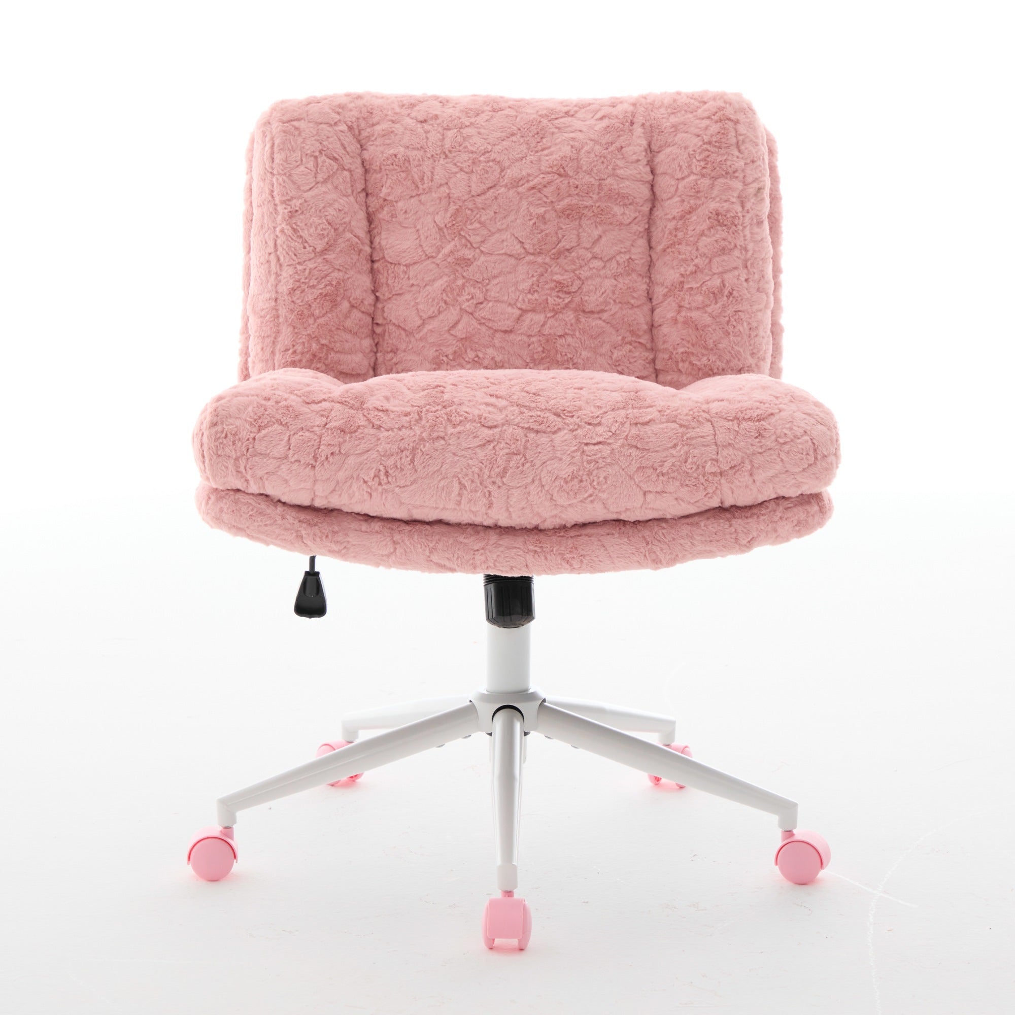 Anthony & Home Studio Pink Faux Rabbit Hair Office Chair with 26.4-inch wide seat and metal base, stylish and comfortable workspace seating