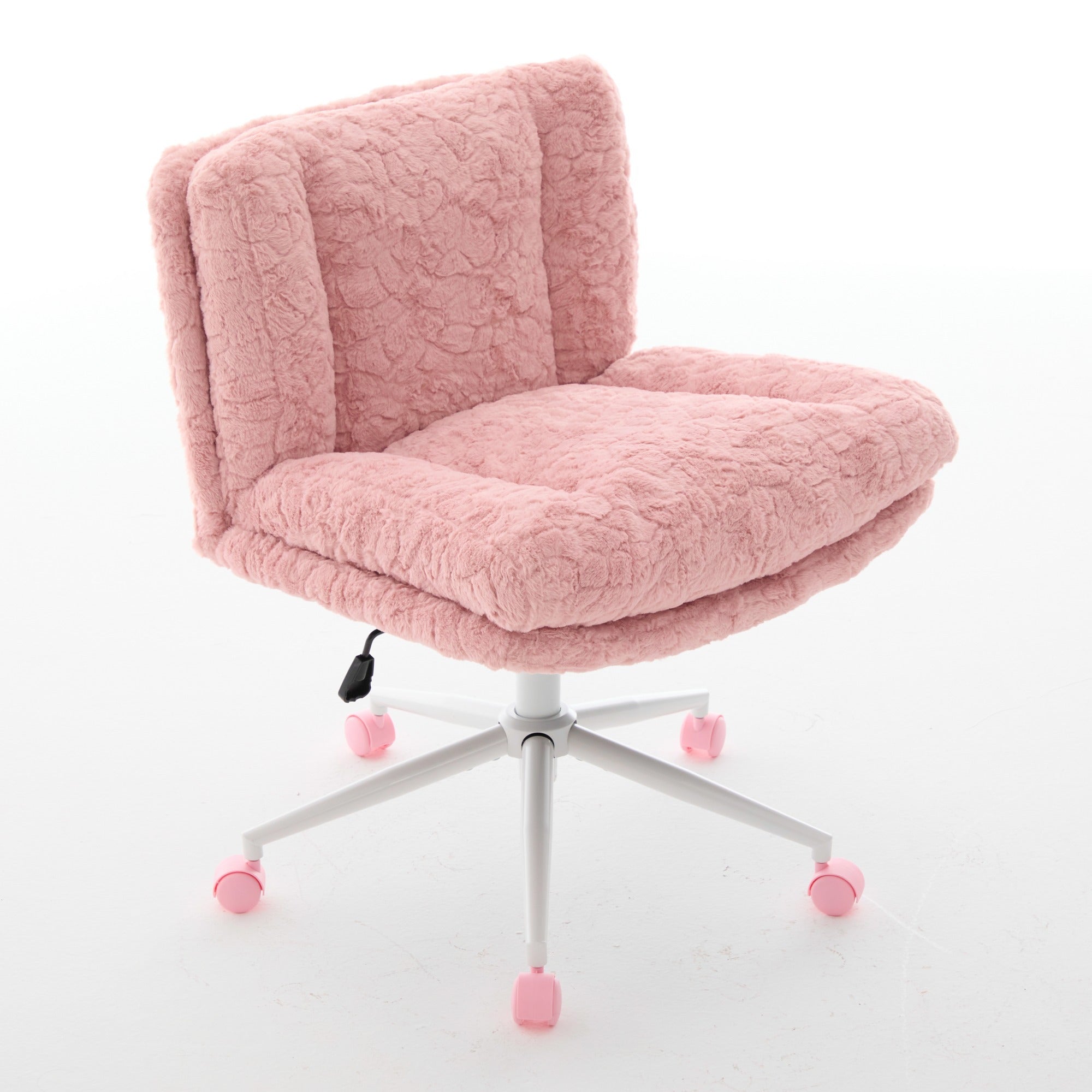 Anthony & Home Studio Pink Faux Rabbit Hair Office Chair with metal base and 26.4-inch wide seat, stylish and comfortable for workspace.
