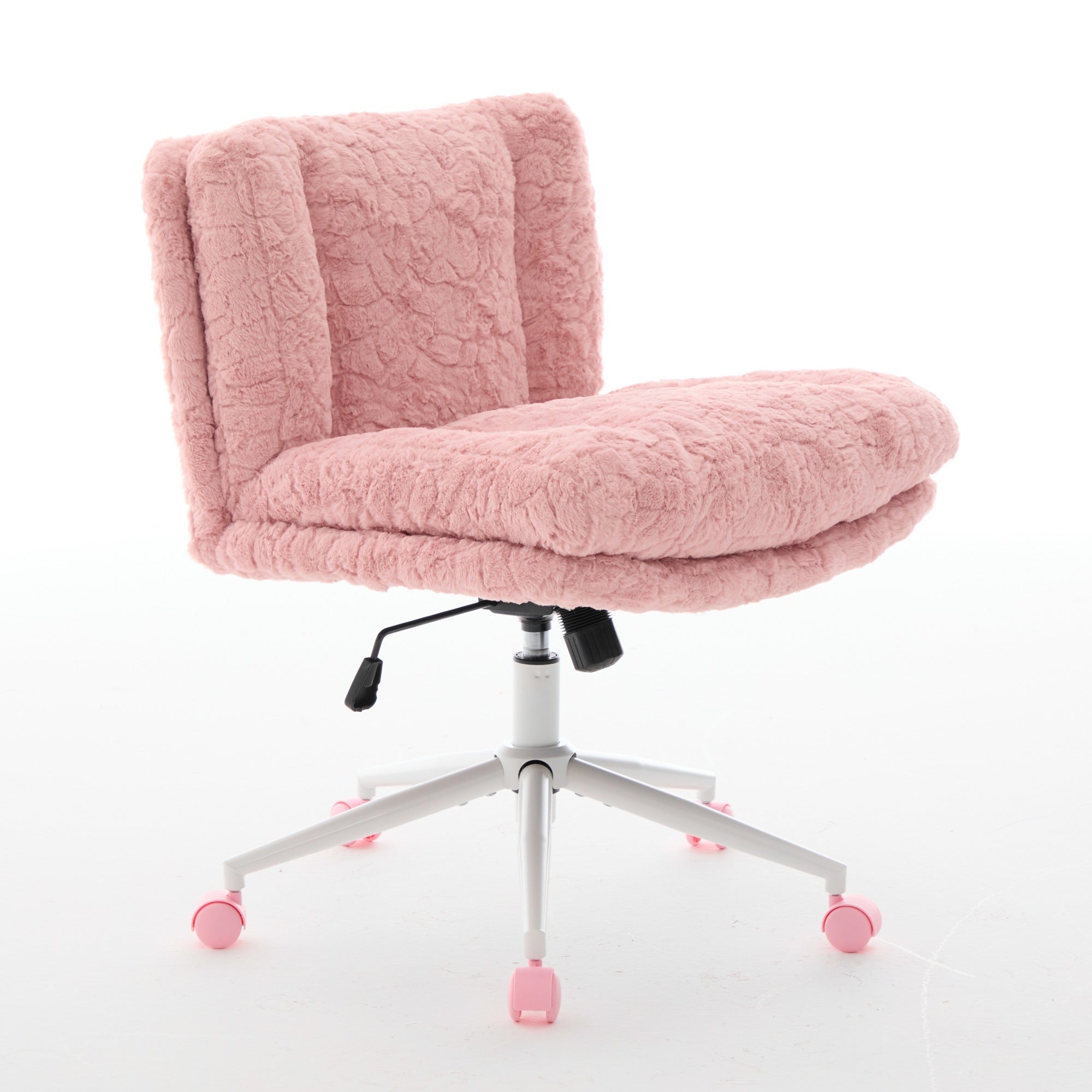 Anthony & Home Studio Pink Faux Rabbit Hair Office Chair with wide 26.4-inch seat and metal base, stylish and comfortable workspace addition.