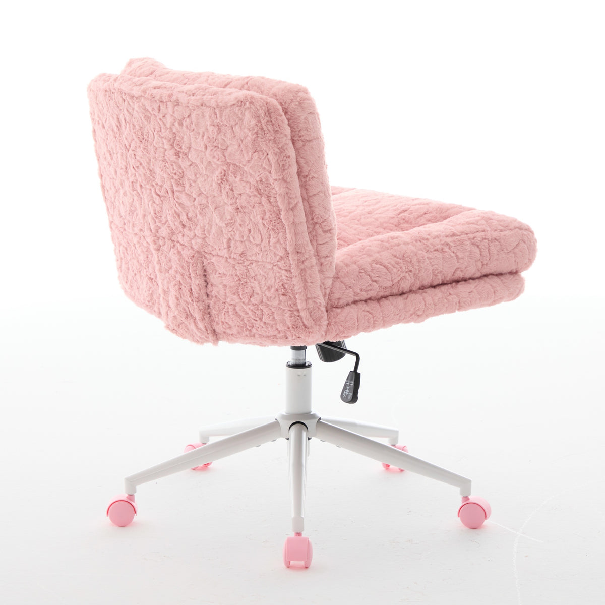 Anthony & Home Studio Pink Faux Rabbit Hair Office Chair with metal base, wide 26.4-inch seat, stylish and comfortable workspace seating