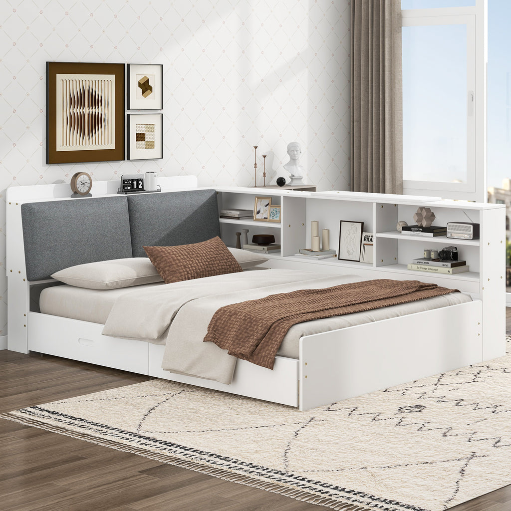 Anthony & Home studio solid wood platform bed with built-in storage headboard, showcasing a sleek, modern design with clean lines.