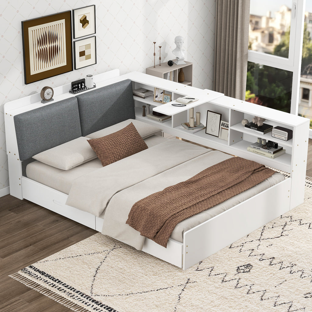 Anthony & Home studio solid wood platform bed with storage headboard, showcasing a sleek, modern bedroom furniture piece.