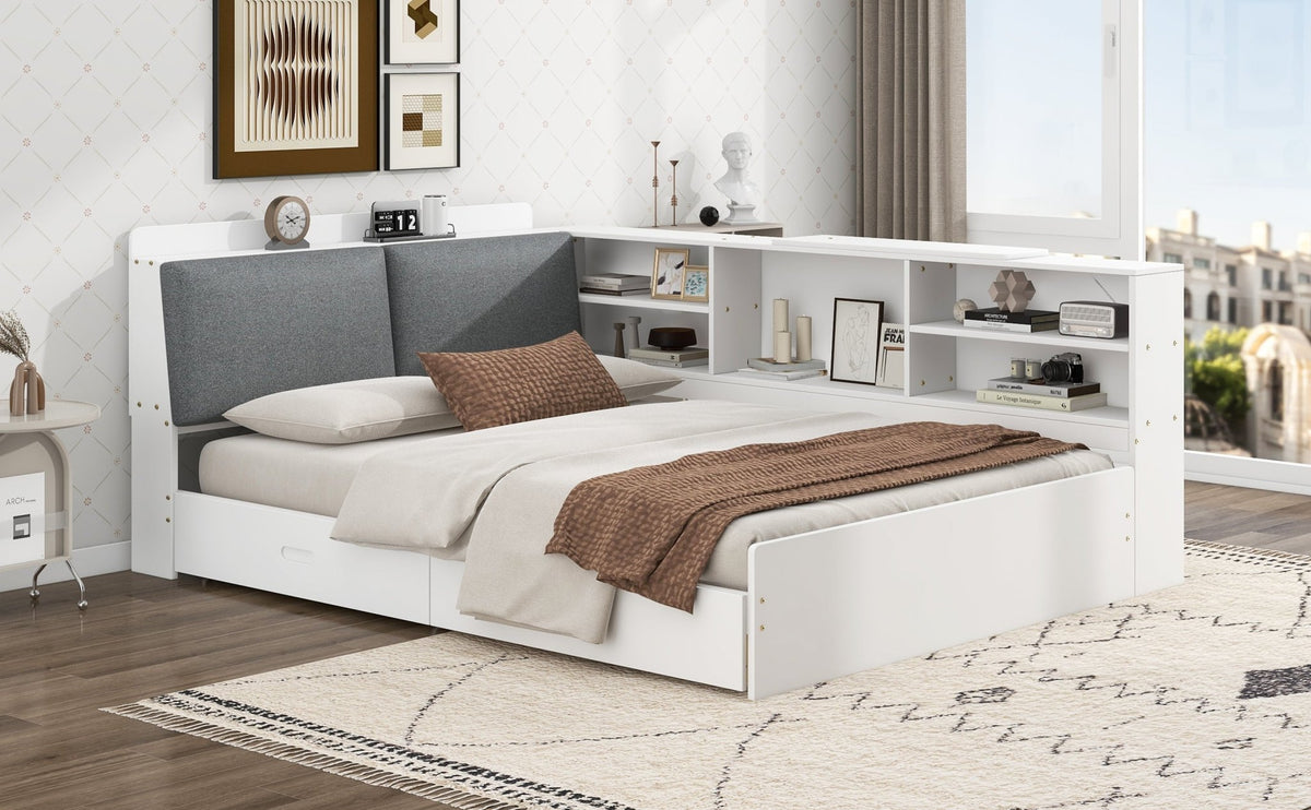Anthony & Home studio solid wood platform bed with storage headboard, showcasing a modern wooden bed frame with integrated headboard storage.