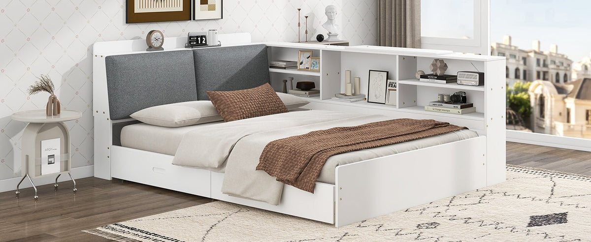 Anthony & Home studio solid wood platform bed with storage headboard, showcasing a sleek, sturdy bedroom furniture piece with built-in storage.