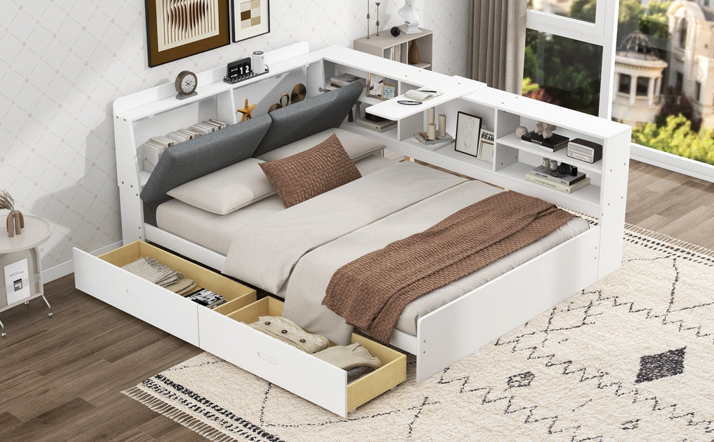Anthony & Home studio solid wood platform bed with integrated storage headboard, featuring a sleek, modern design and sturdy construction.