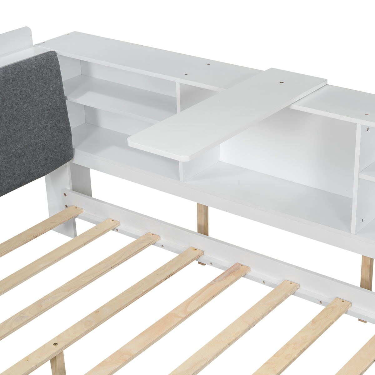 Anthony & Home studio solid wood platform bed with storage headboard, showcasing a modern, sturdy bed frame with built-in storage compartments.
