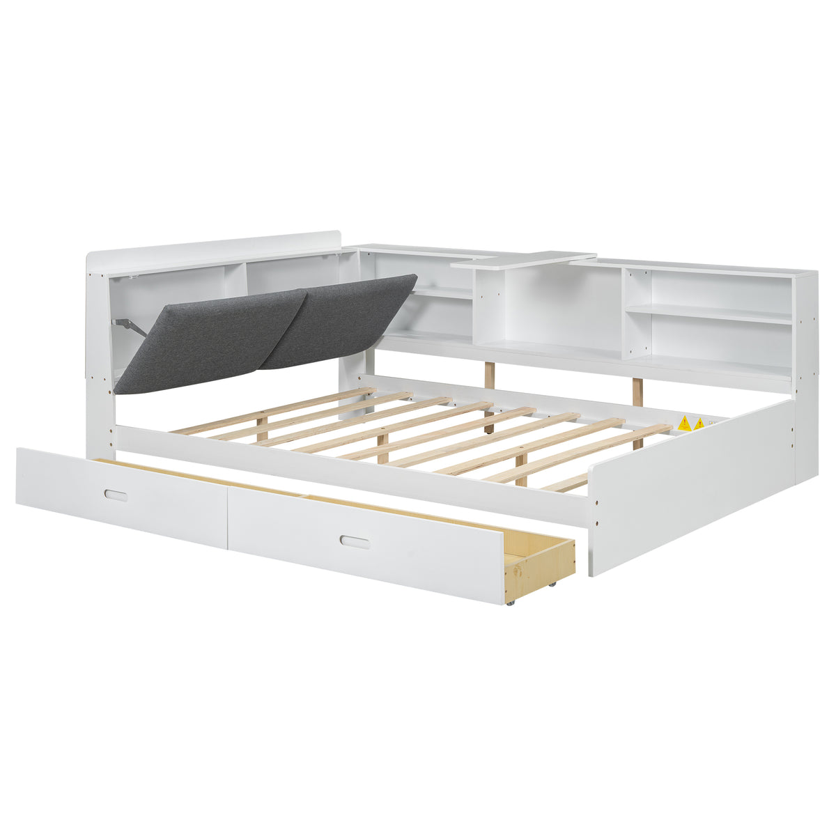 Anthony & Home studio solid wood platform bed with storage headboard, showcasing the sturdy wooden frame and integrated storage compartments.