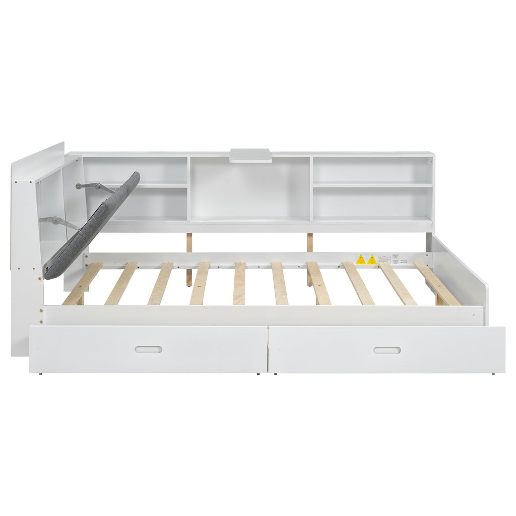 Anthony & Home studio solid wood platform bed with storage headboard, showcasing a sleek, modern bedroom furniture piece with built-in storage.