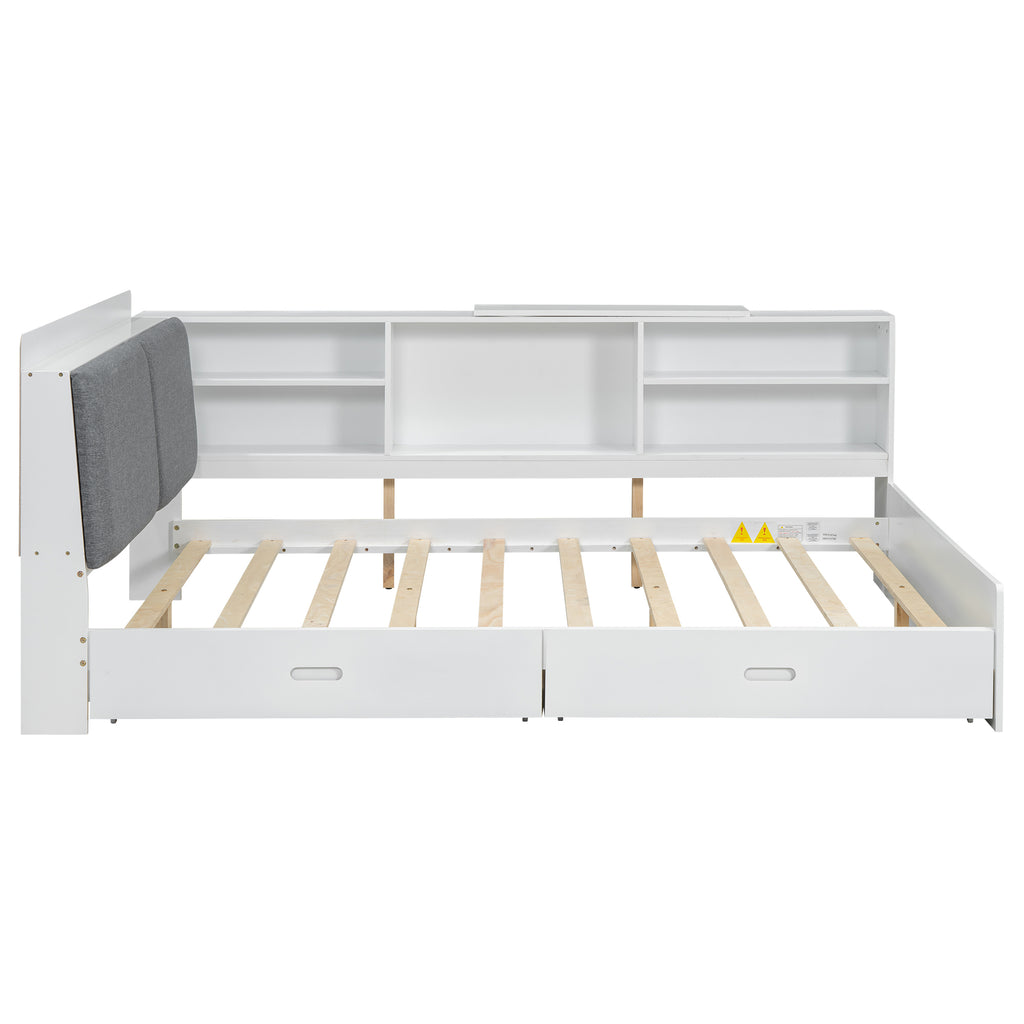 Anthony & Home solid wood platform bed with built-in storage headboard, showcasing a sleek, modern design in a bedroom setting.