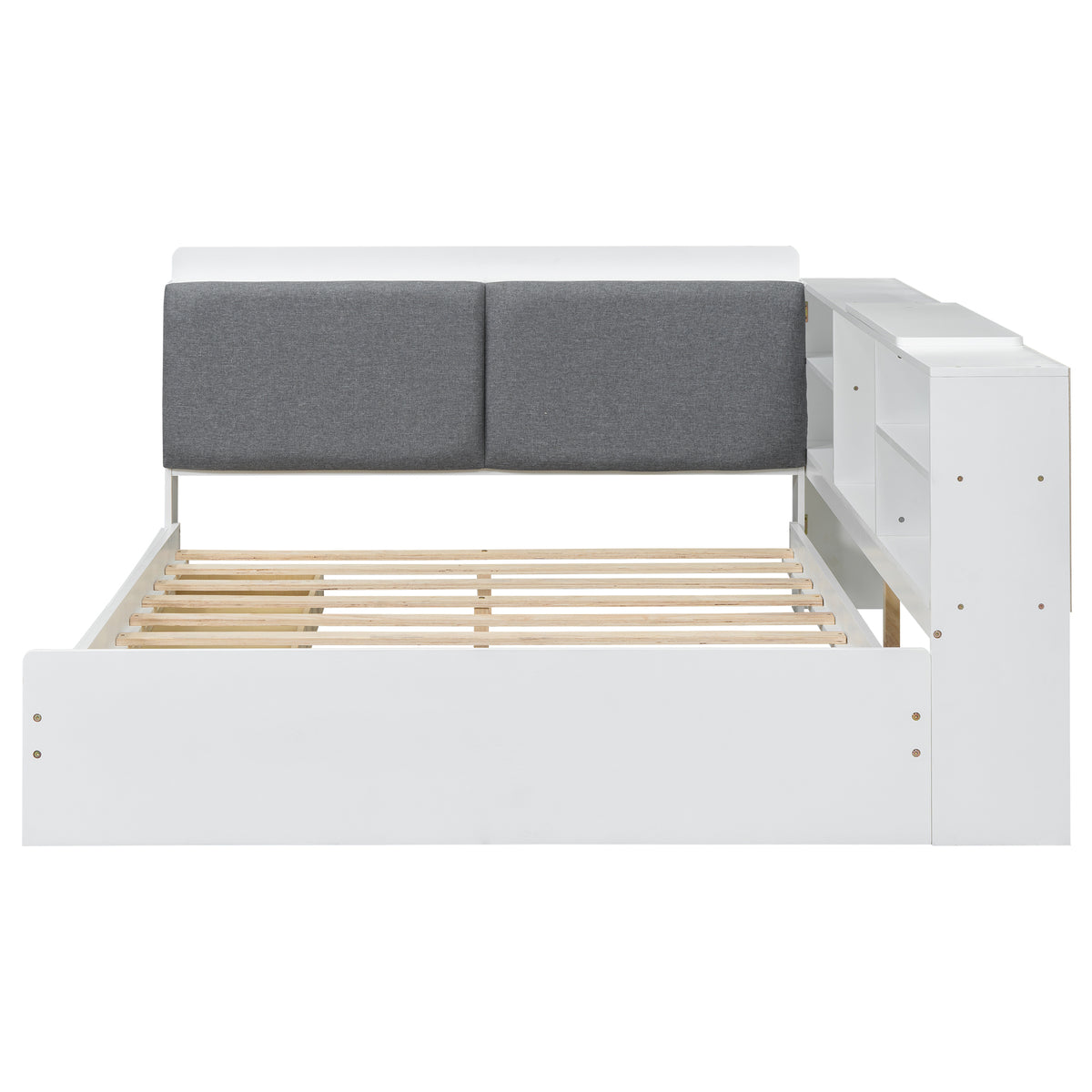 Anthony & Home solid wood platform bed with storage headboard, showcasing a sturdy design and built-in storage compartments.