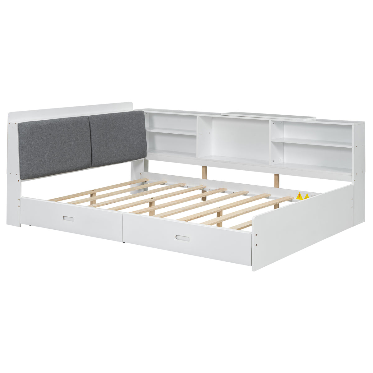 Anthony & Home solid wood platform bed with storage headboard, showcasing a sturdy frame and integrated storage compartments.