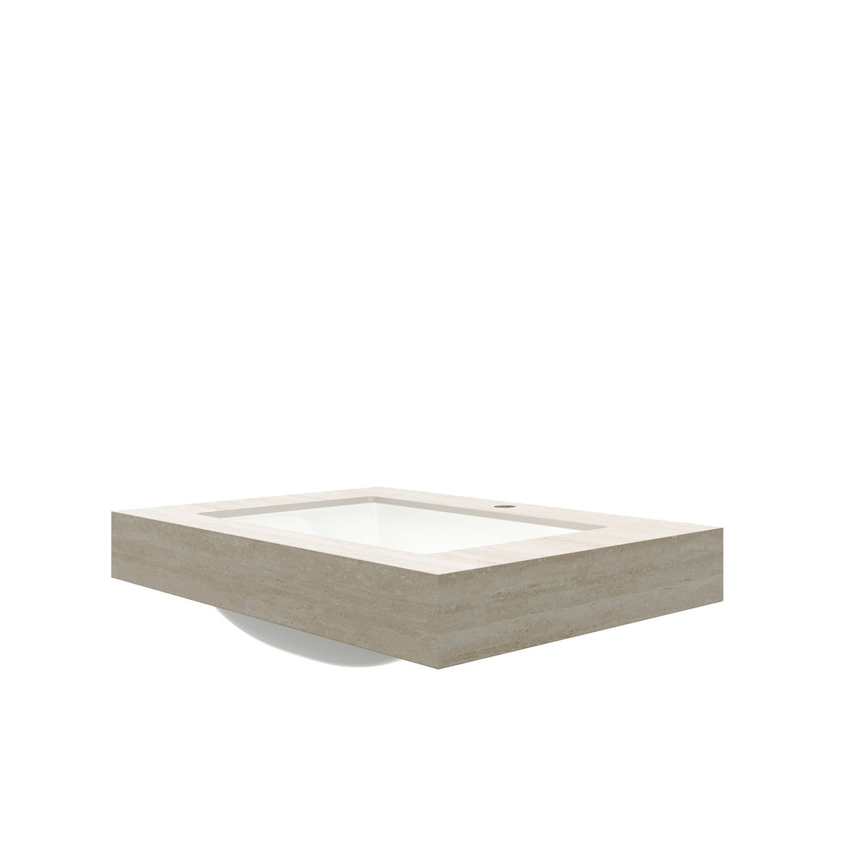 Anthony & Home travertine-pattern sintered stone countertop with 30-inch ceramic undermount basin, showcasing textured surface and elegant design.