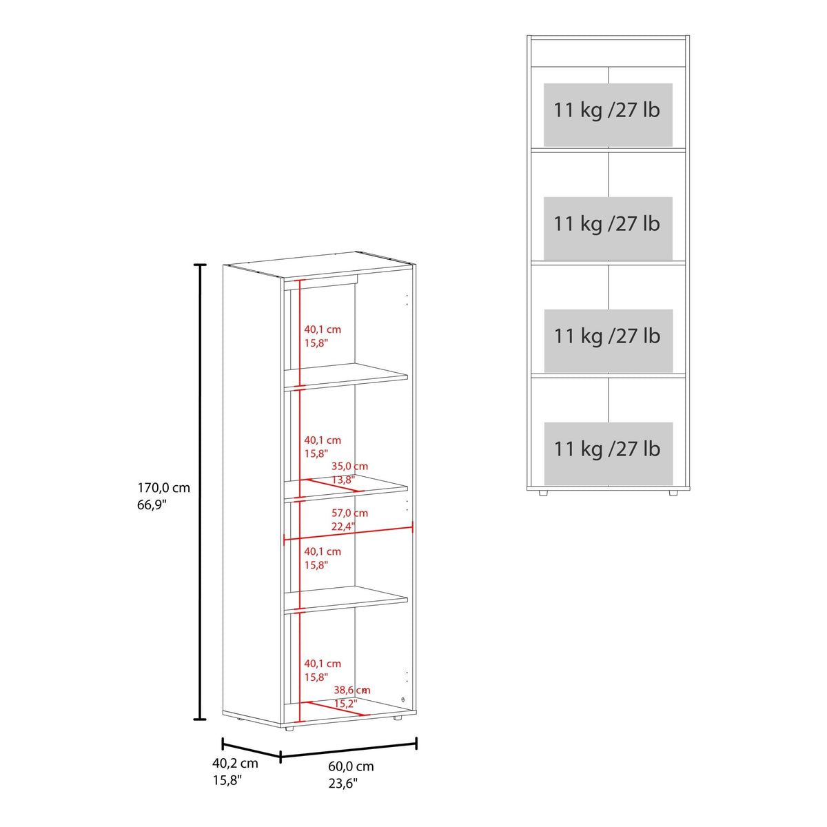 Studio White engineered wood closet system by Anthony & Home with four spacious shelves for organized storage.