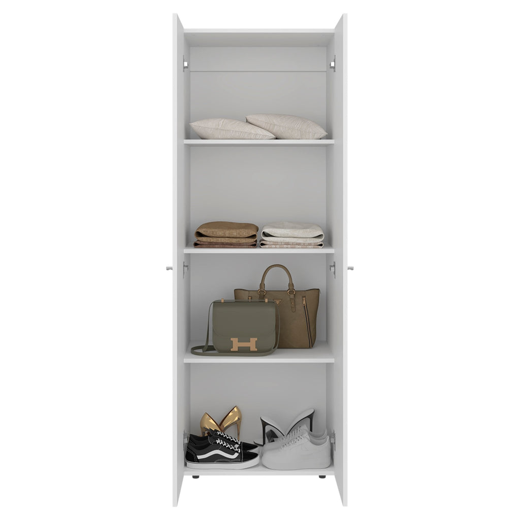 Anthony & Home studio white engineered wood closet system with four shelves for organized storage and stylish bedroom or closet use.