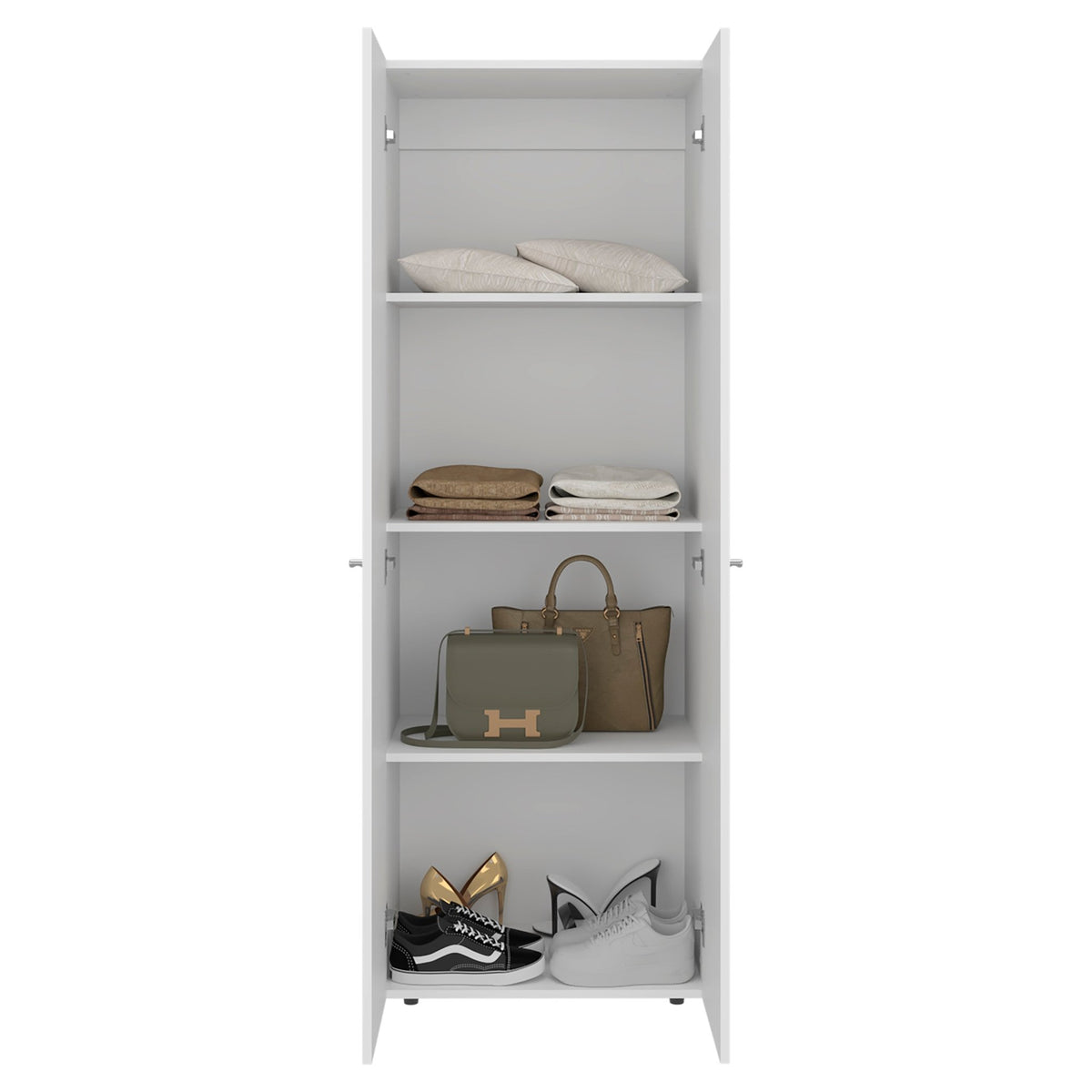 Anthony & Home studio white engineered wood closet system with four shelves for organized storage and stylish bedroom or closet use.