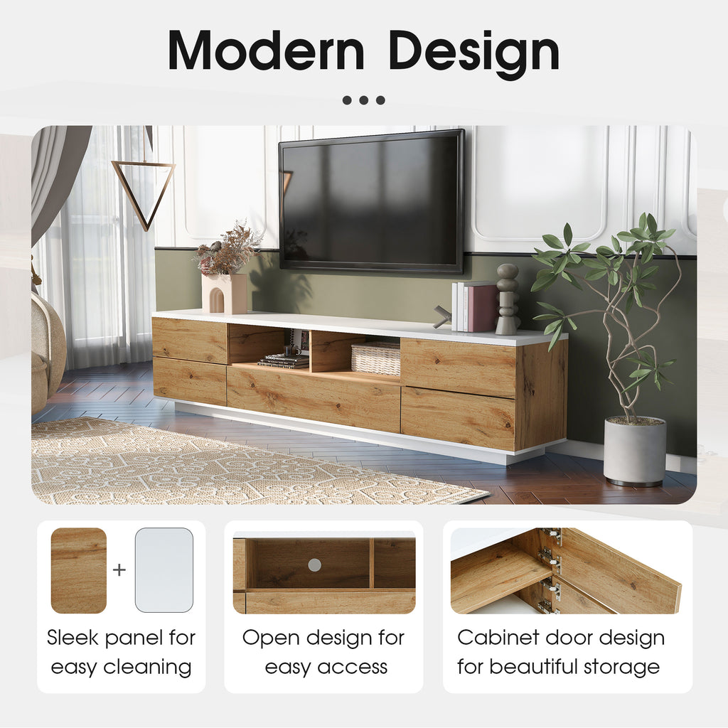 Studio White natural TV stand with metal hardware by Anthony & Home, featuring a sleek modern design and spacious storage.
