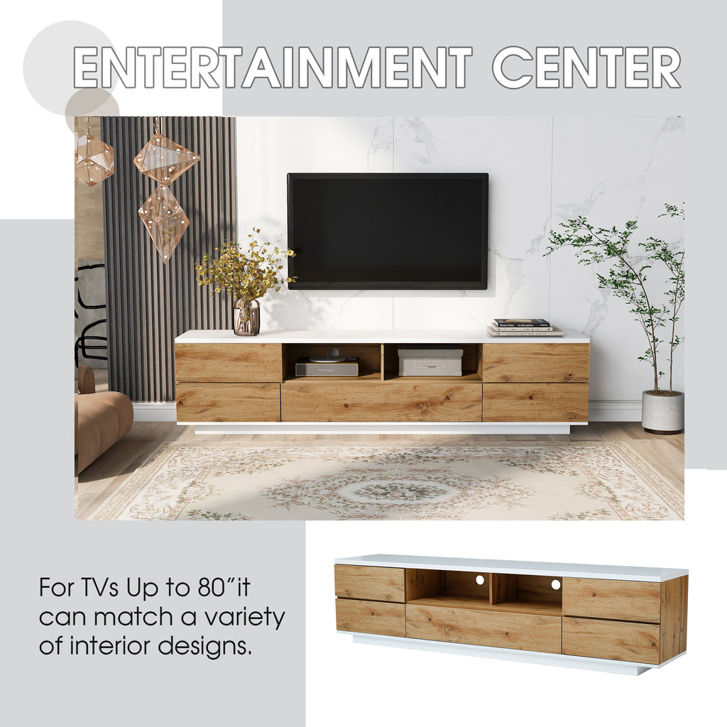 Studio white natural TV stand by Anthony & Home with metal hardware, featuring a sleek modern design and ample storage space.