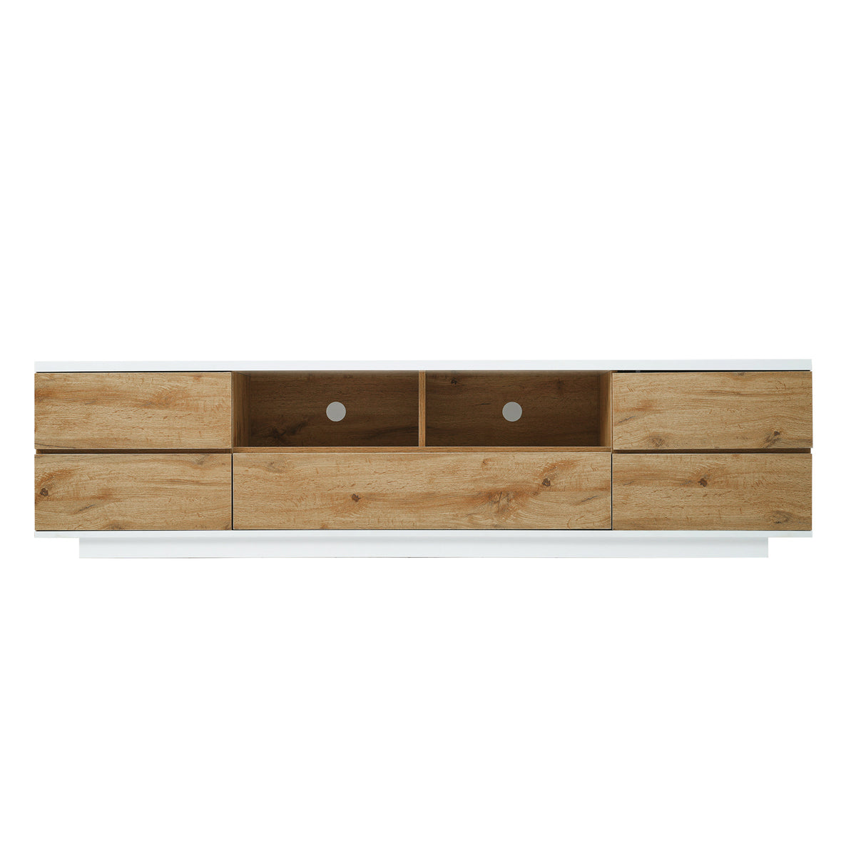 Studio White Natural TV stand with metal hardware by Anthony & Home, featuring sleek design and sturdy construction.
