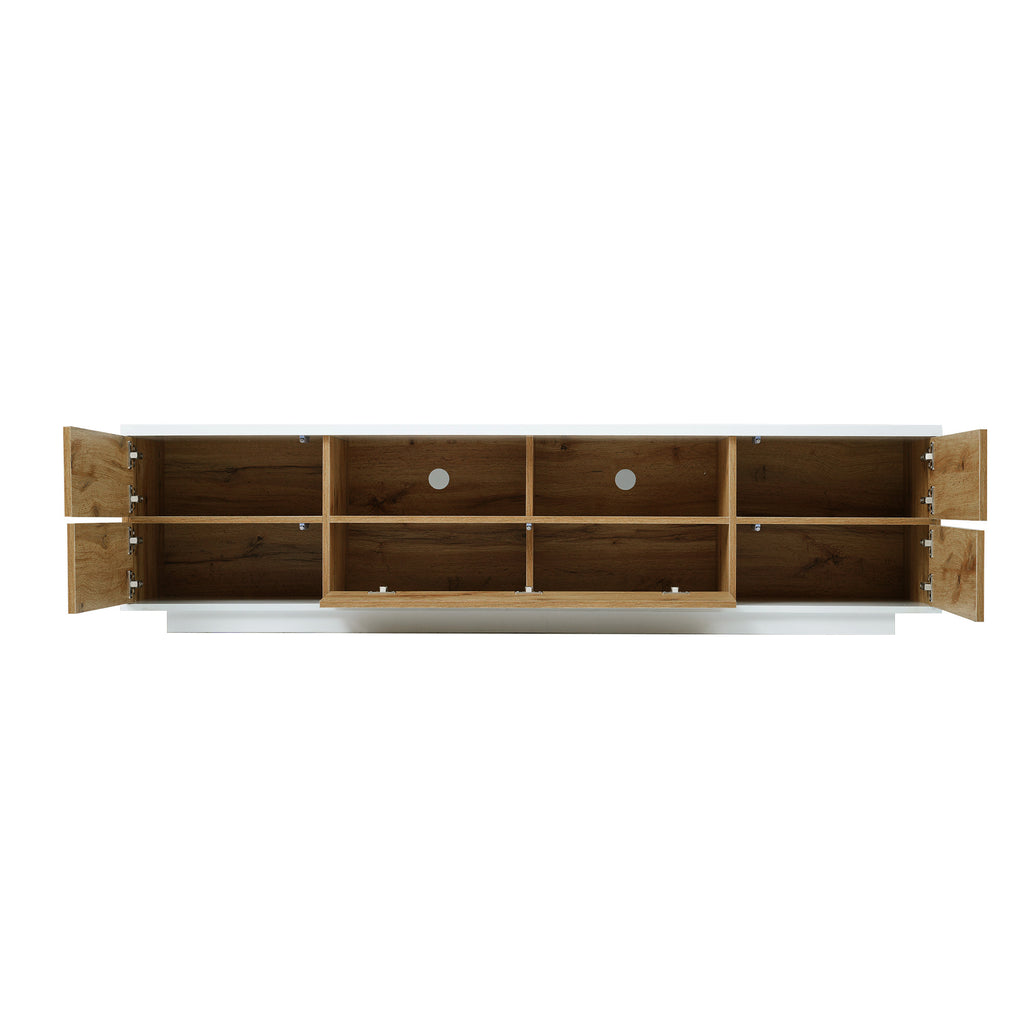 Studio White natural TV stand with metal hardware by Anthony & Home, featuring sleek design and sturdy construction.