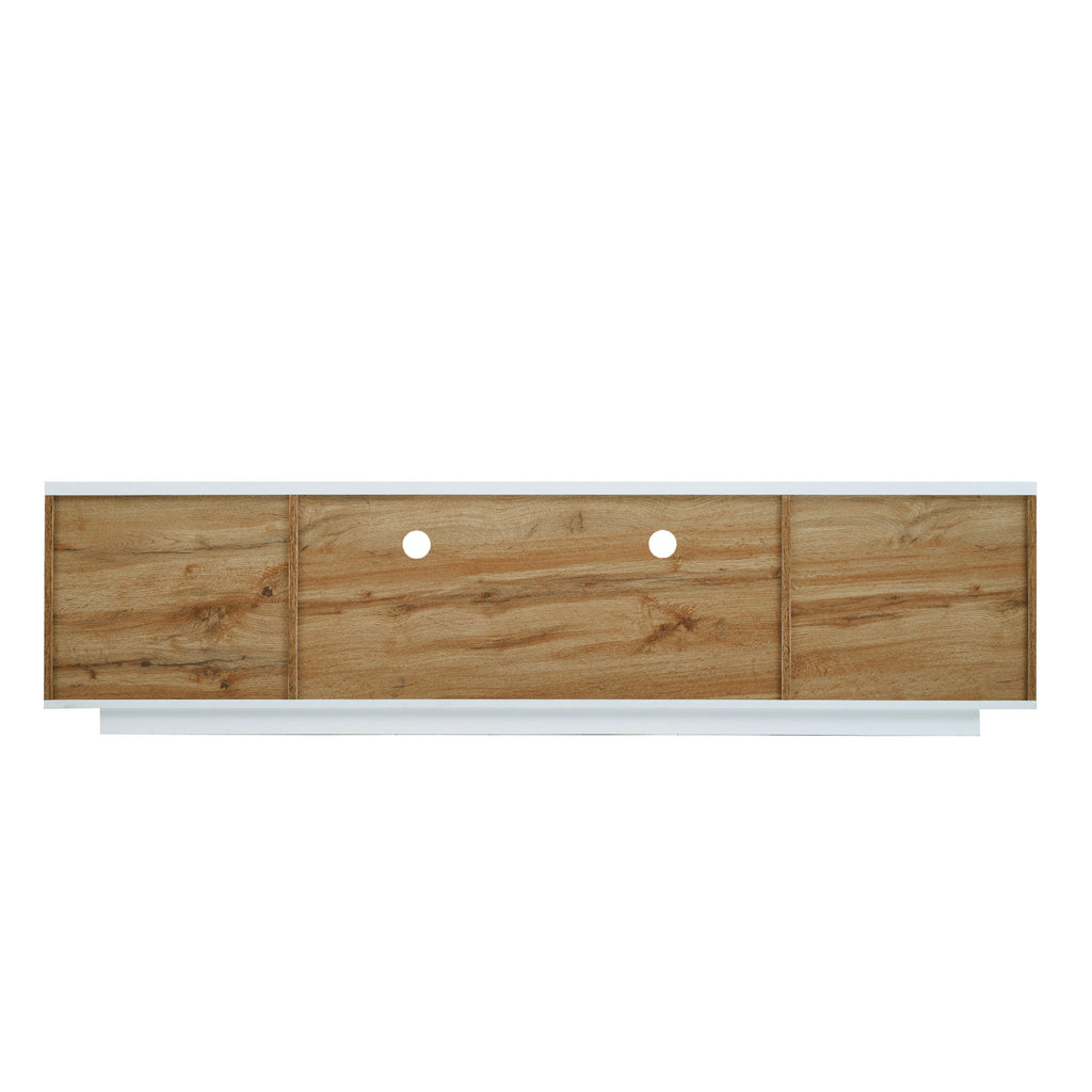 Studio White natural TV stand with metal hardware from Anthony & Home, featuring a sleek modern design and sturdy construction.