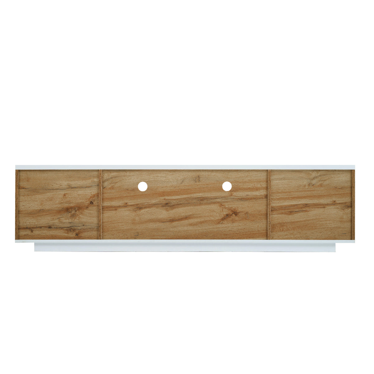 Studio White natural TV stand with metal hardware from Anthony & Home, featuring a sleek modern design and sturdy construction.