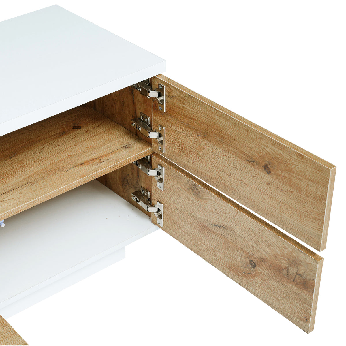 Studio White natural TV stand with metal hardware from Anthony & Home, featuring sleek design and wood finish.
