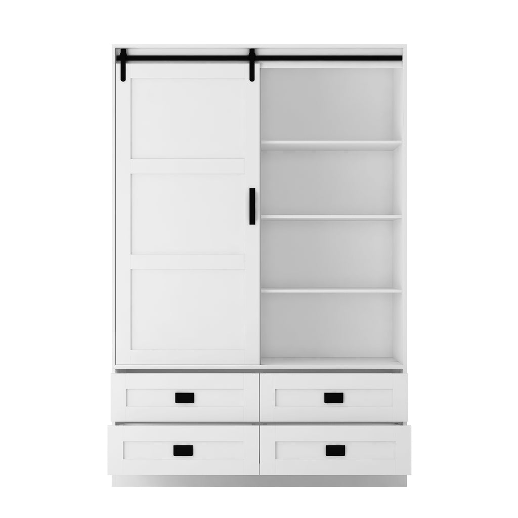 Tall Anthony & Home armoire with sliding barn door, featuring spacious storage and rustic wood finish.
