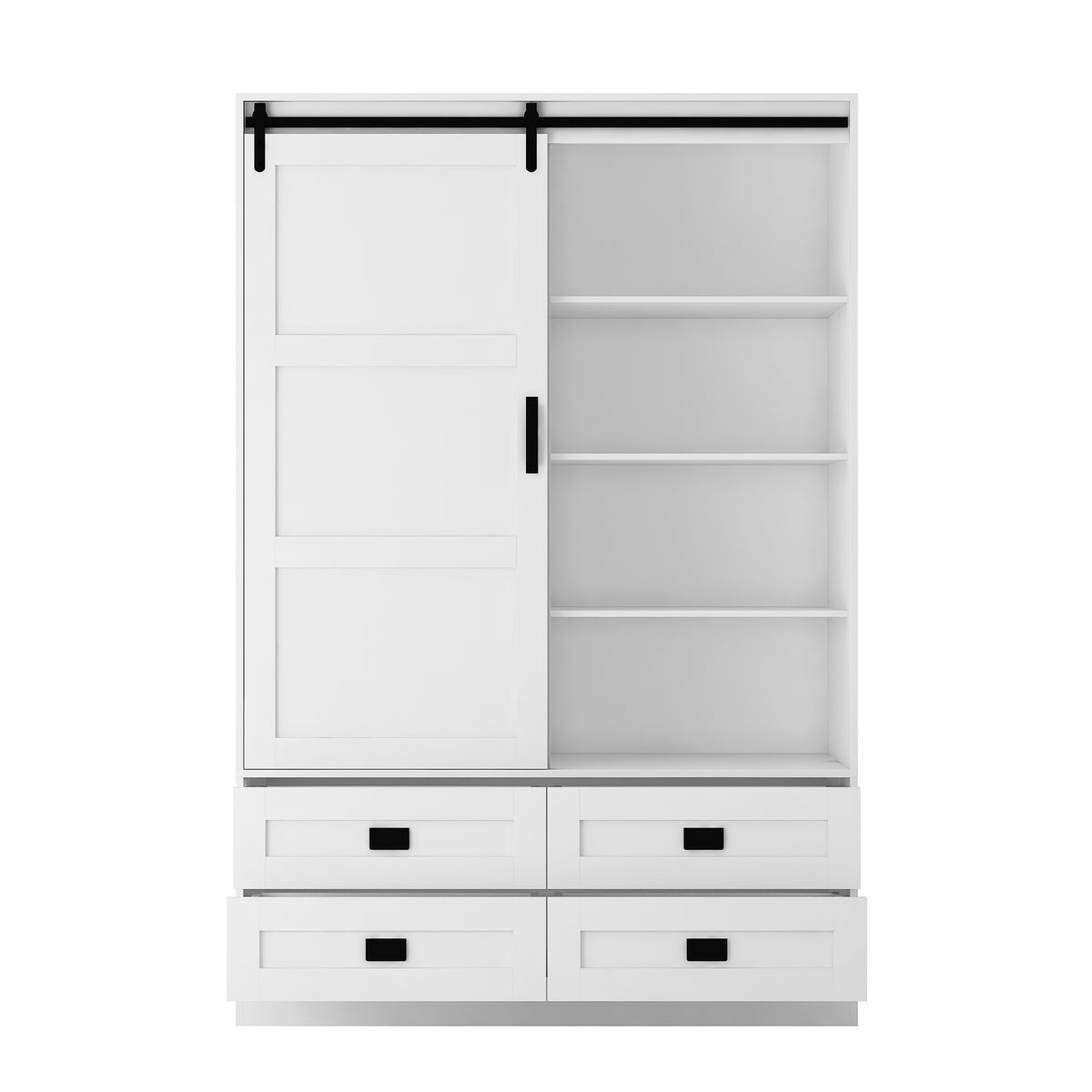 Tall Anthony & Home armoire with sliding barn door, featuring spacious storage and rustic wood finish.
