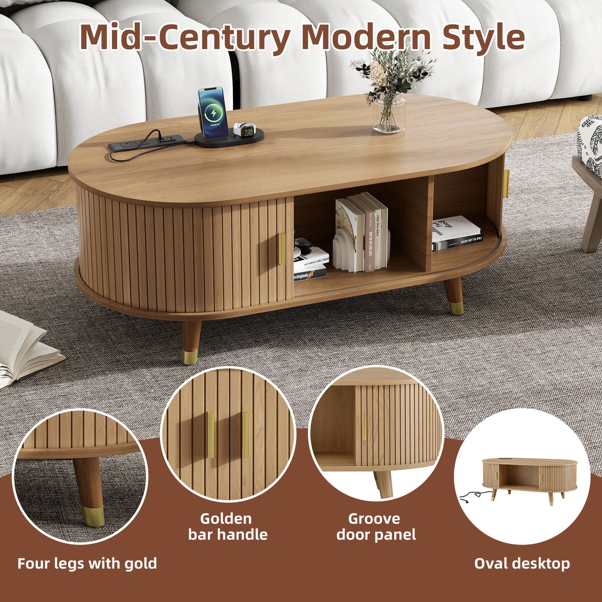 Anthony & Home Teak Veneer Mid-Century Media Console with sliding doors from the Atelier Collection, showcasing sleek modern design.